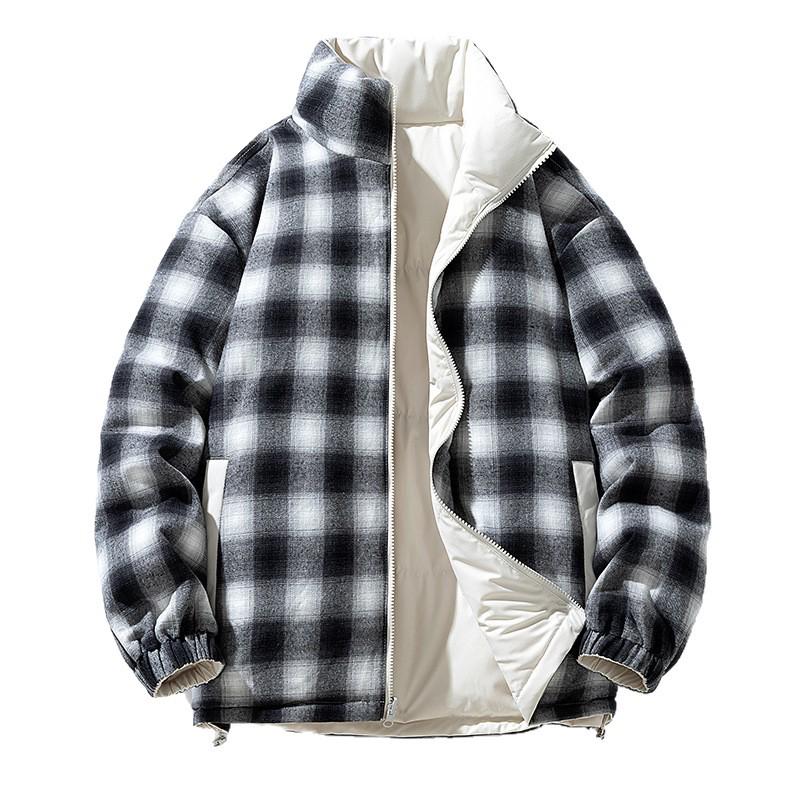 Double-Sided Men's White Duck Down Puffer Jacket: Thick, Warm, Winter Outerwear for Couples