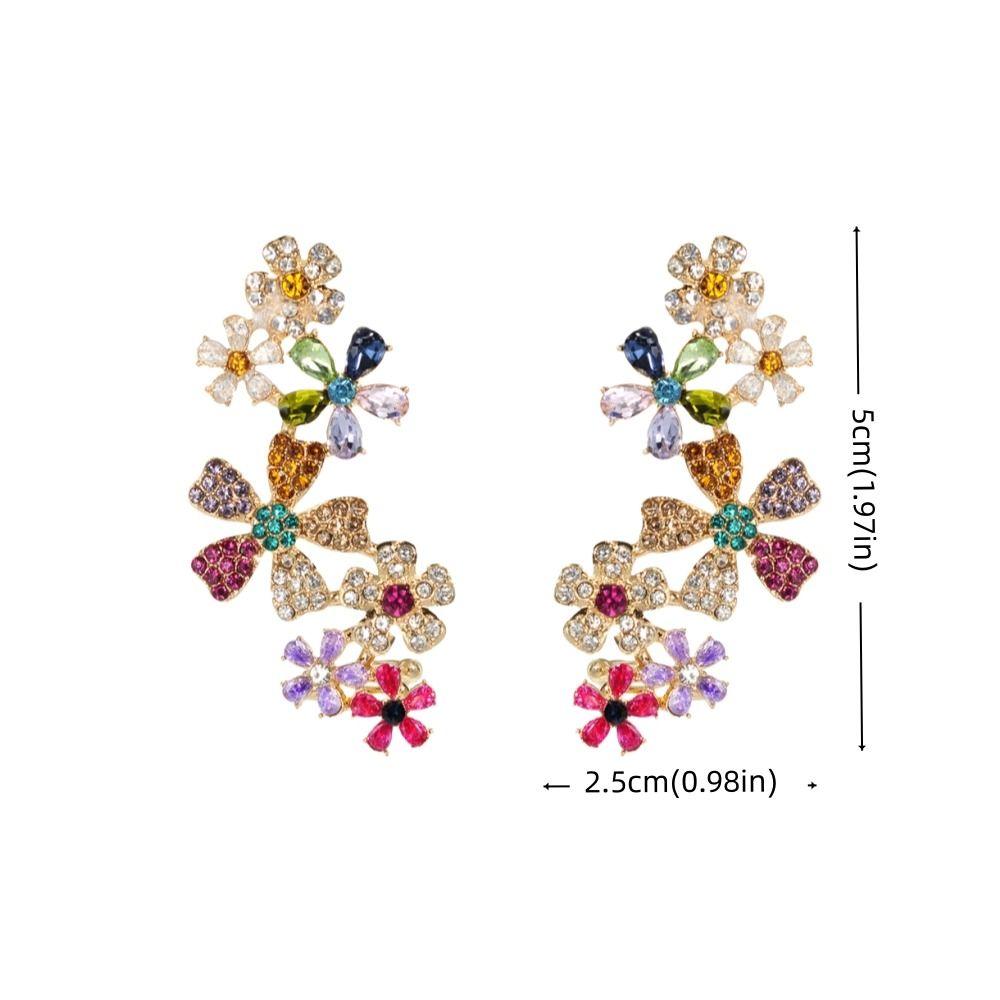 Elegant Sweet Rhinestone Flower Earrings Hollow Out Ear Jewelry Shining Flower Earrings Ornaments Colored Sweet Ear Clips Gift