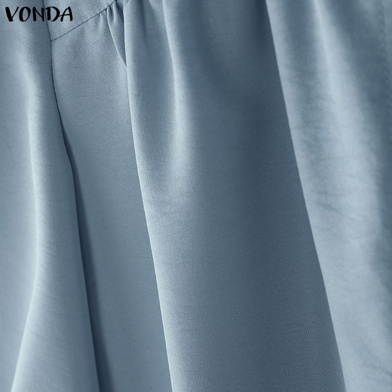VONDA Summer Women Lapel Neck 3/4 Sleeve Ruffled Casual Blouse Tops