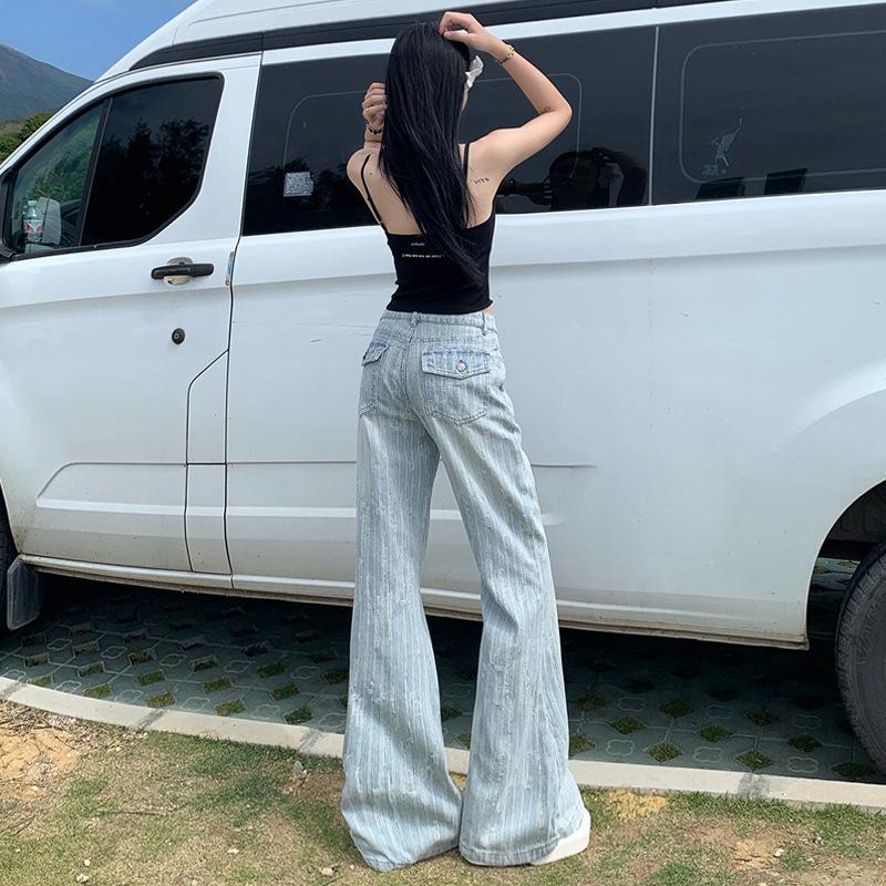 High-waisted Flared Pants Children's Slim Flip Pockets Slightly Pulled Jeans Women's Spring Elastic Horseshoe Pants Women's Spring