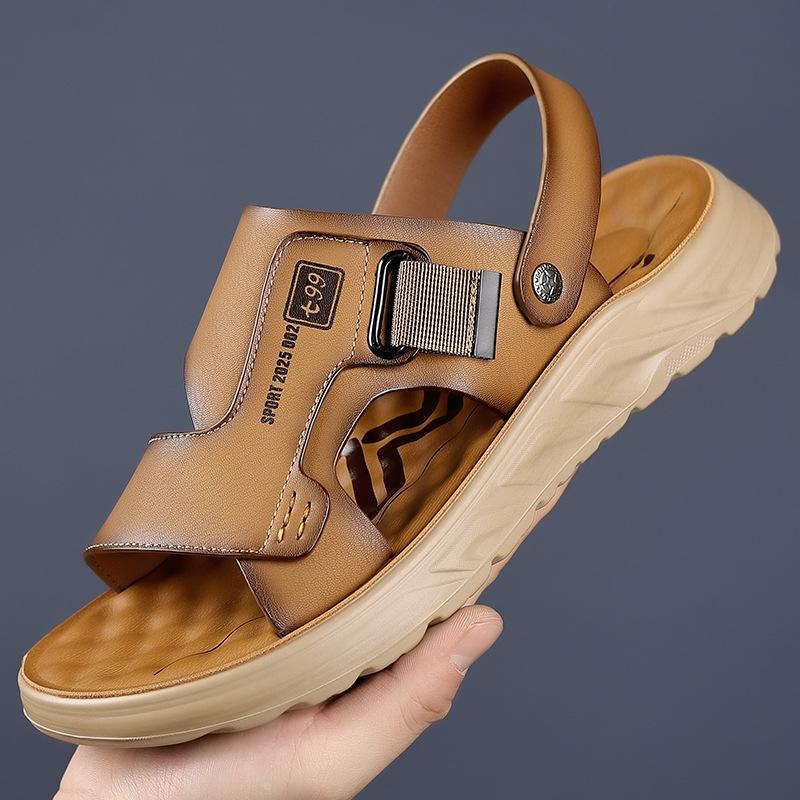 

Sandals men s 2025 summer new trendy men s platform soft leather sports driving outside wearing beach shoes men s hollow sandals 44