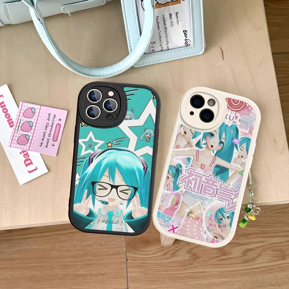 Kawaii H-Hatsune Miku Phone Case For IPhone 16 15 14 13 12 11 Pro Max Plus Leather Soft Cover