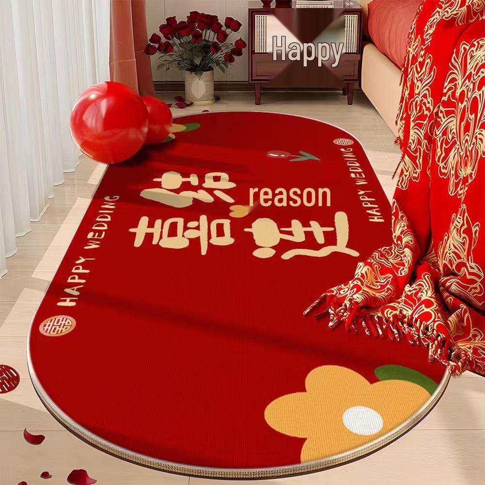 Newlywed Bedroom Crystal Velvet Rug: Red Carpet, Coffee Table & Bedside Mat, Dirt-Resistant