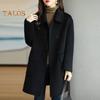 Women Jacket Turn-down Collar Long Sleeves Double-breasted Windbreaker Loose Pockets Mid Length Outdoor Travel Commuting Overcoat