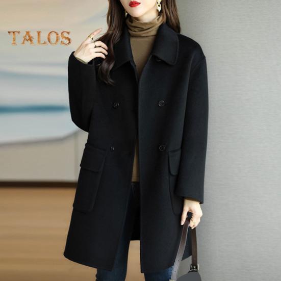 Jachetă pentru femei, guler răsturnat, mâneci lungi, jachetă de vânt cu două piepte, buzunare libere, pardesiu pentru călătorii în aer liber, de lungime medie