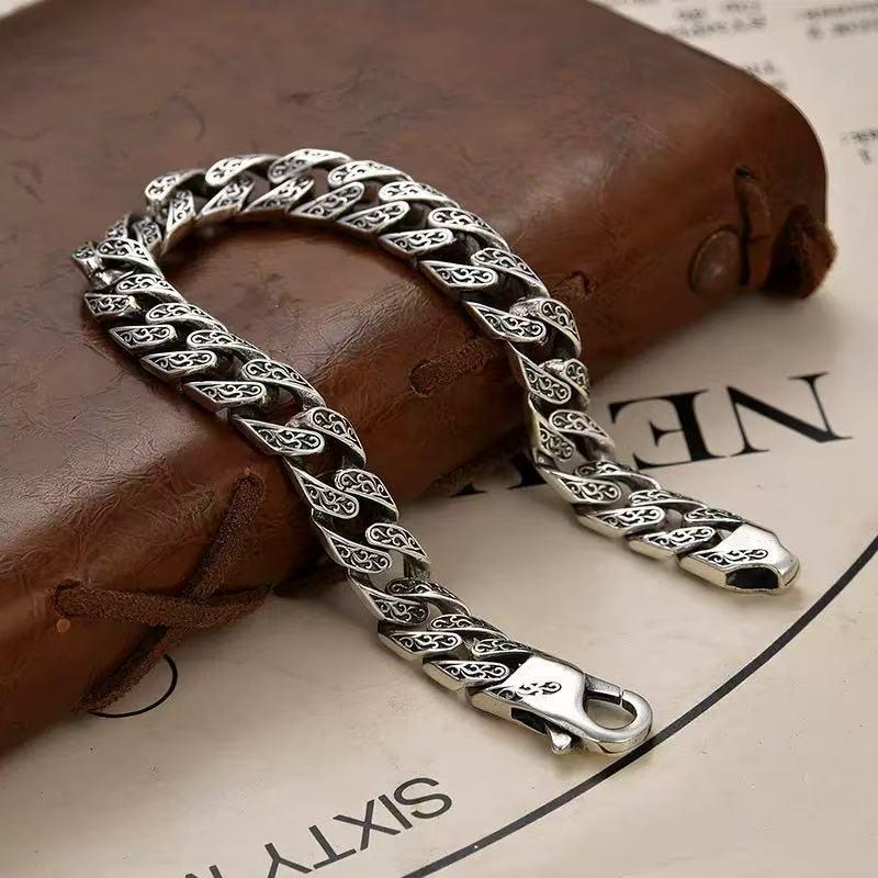Unisex Grobes Rattan-Muster Armband: Vielseitiger Thai Silber Retro Antik Schmuck
