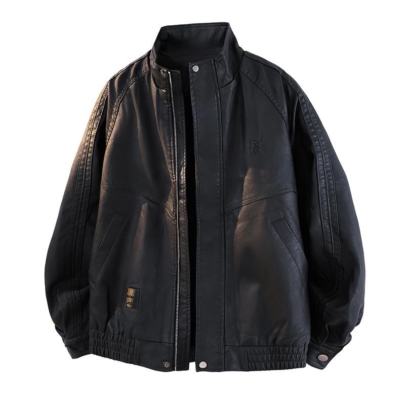 

Men s Winter Retro PU Leather Motorcycle Jacket with Stand Collar L