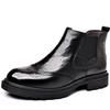 Men's Genuine Leather Chelsea Boots, Versatile Velvet-Lined Mid-Calf, Breathable, Trendy Snow & Martin Boots