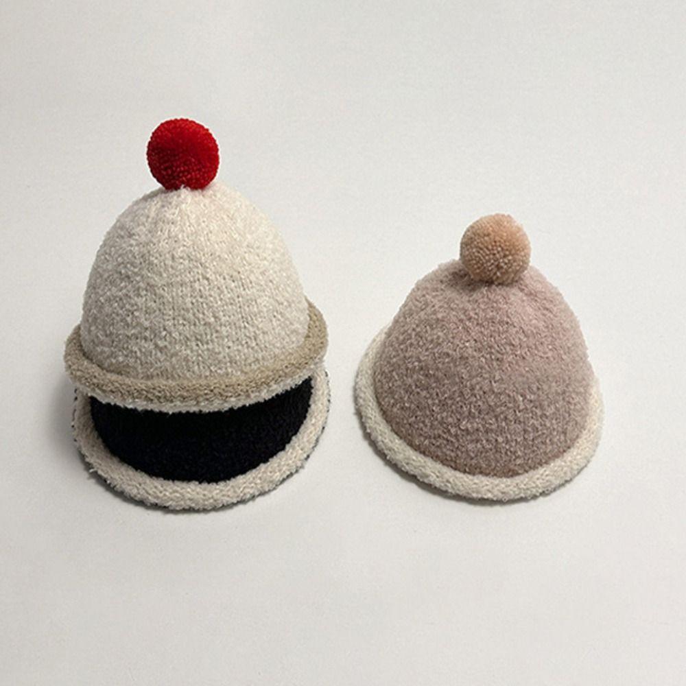 Cute Plush Ball Children Melon Caps Woolen Yarn Baby Knit Hat Korean Crochet Bonnet  Girls Boys