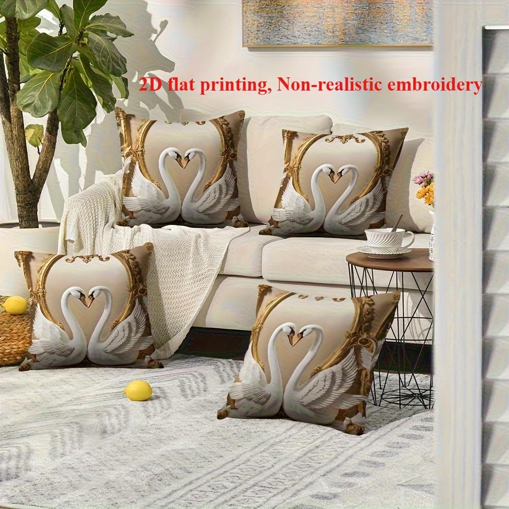 4pcs Swan Gold Frame Pillow Covers, Living Room Sofa Decorative Pillows, Single-sided Print, Insert Not Included
