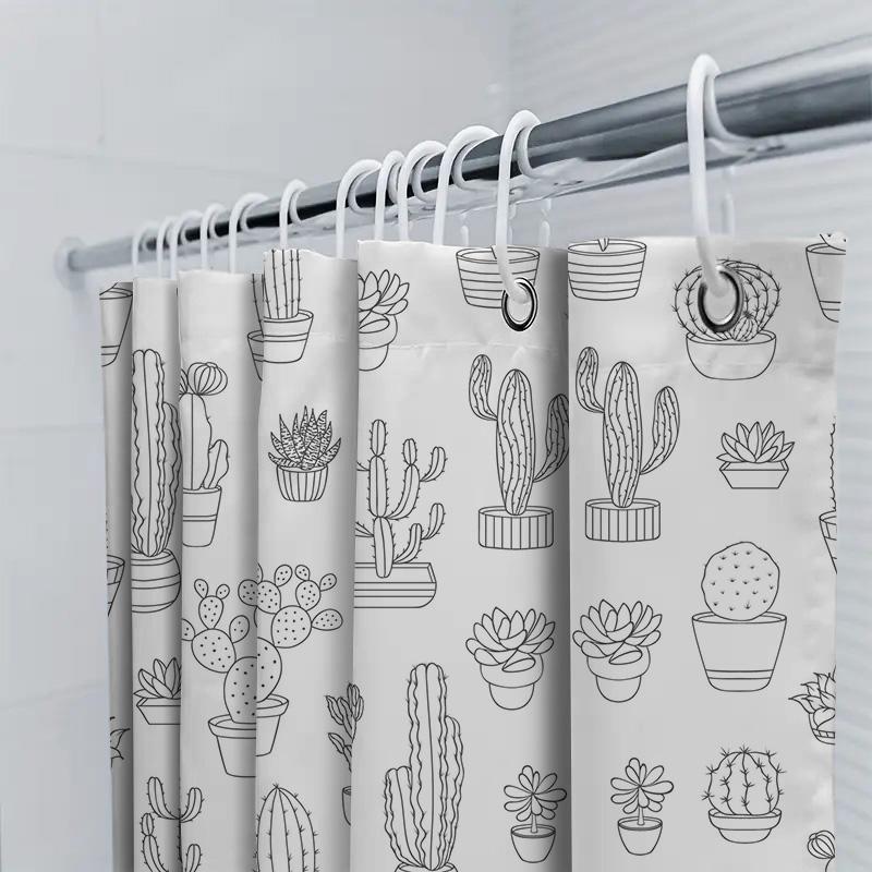 Minimalist Line Drawing Cactus Shower Curtain Modern Bathroom Decor For Home Kitchen Bathtub Waterproof Printing Fabric Customiz
