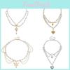 Geometric Alloy Layered Pearl Choker Necklace For Women With Cross Pendant Summer