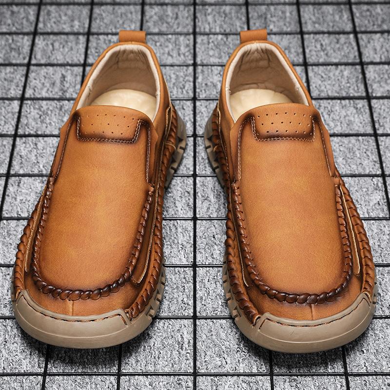 Fashion Stylish Men's Business Casual Shoes Comfy Leather Loafers Comfortable Casual Shoes Rubber Bottom Hiking Shoes Male Slip on Flats