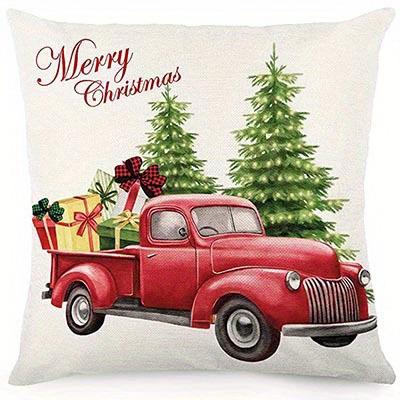 Home Decor Merry Christmas Gnome & Truck Checkerboard Pillows Pattern Cushion Cover Suitable For Sofa Bedroom Car Pillow Cover