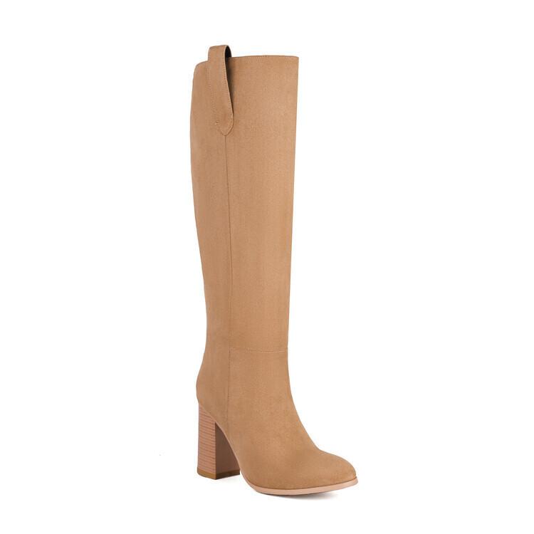 Frosted Round Head Thick Heel Tall  Boots Long Boots Large Size Boots