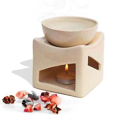 Ceramic Clay Candle Operated Aroma Burner Oil Diffuser, Extra Large Bowl, with 1 Tealight, 4.25 Inch, (Ivory White)