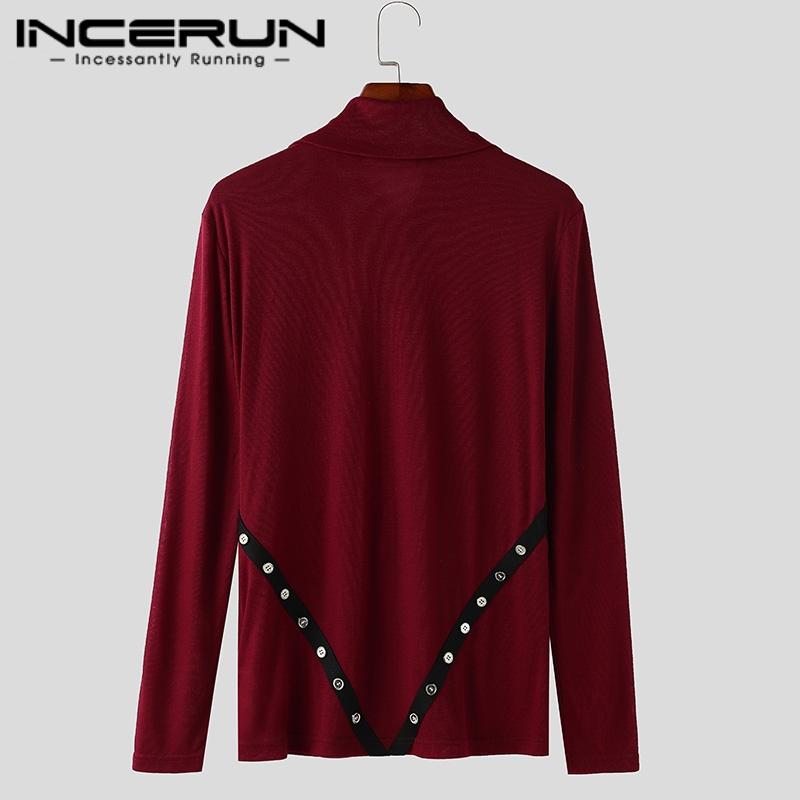 INCERUN Pánská trička s klopovým límcem, dlouhým rukávem a zapínáním na knoflíky, ležérní trička a spodní trička