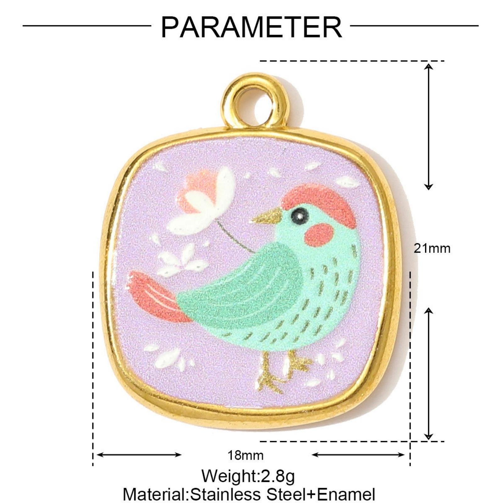 

1Piece 304 Stainless Steel Charms 18K Gold Plated Multicolor Printed Square Bird Moon Butterfly Pendant For DIY Necklace Making