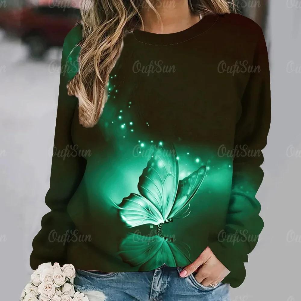 

Осенняя женская новая 3d футболка с длинным рукавом пуловер градиентный принт бабочки топы Harajuku большой размер имитация хлопка одежда 6XL