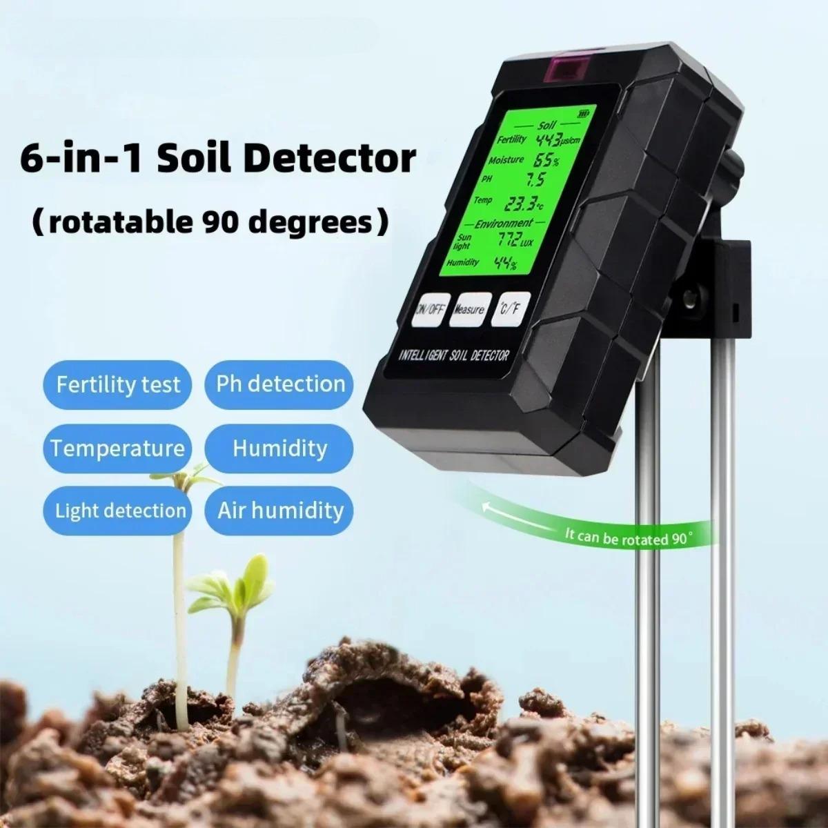 

New 6 in 1 Soil Detector Soil Tester PH Temperature Humidity Sunlight Air Moisture Nutrient Fertility Meter Gardening Tool
