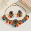 Vintage Indian Style Necklace Earrings Set Fringed Collarbone Chain Pendant Court Style