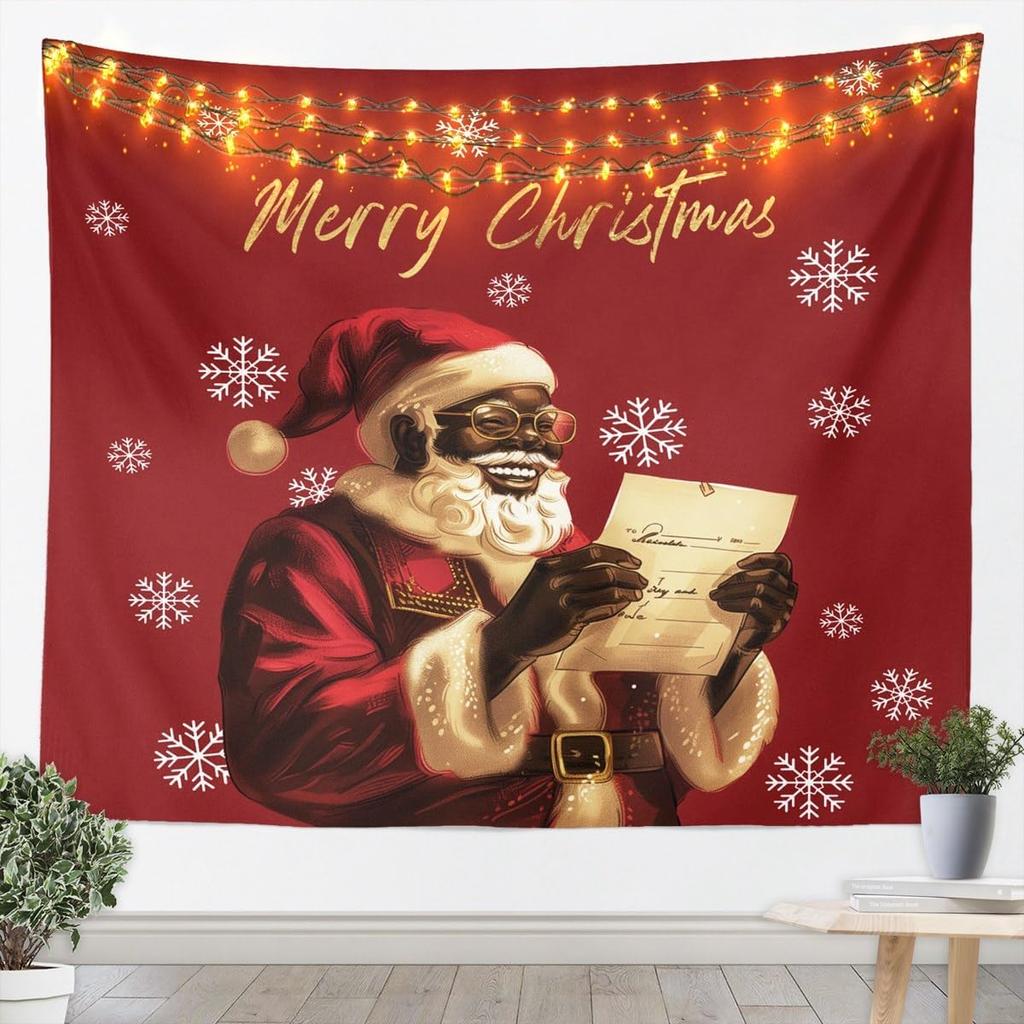 Christmas Black Santa Tapestry Wall Hanging Holy Santa Claus Hanging Decorations For Living Room Winter Xmas Holiday Tapestries