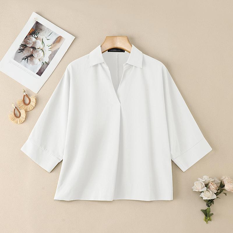 

ZANZEA Women Summer V-Neck Casual 3/4 Sleeve Blouse S белый