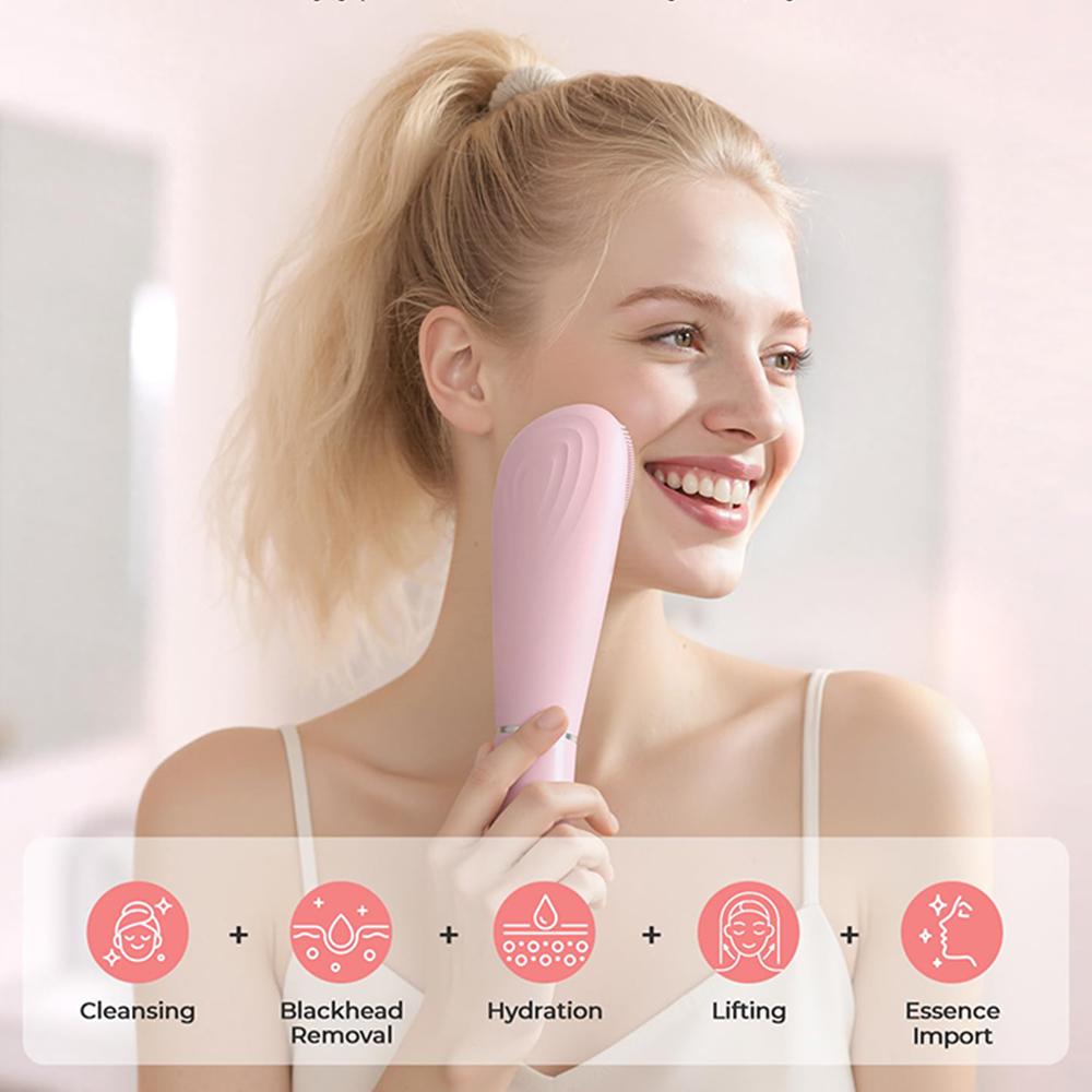 2 in 1 Electric Silicone Facial Cleansing Brush Ultrasonic Face Scrubber Skin Spatula Pore Extractor Deep Cleansing for Skincare