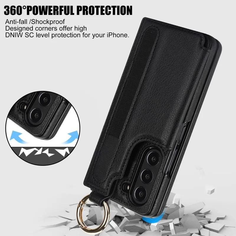 Ring PU Leather Phone Case for Samsung Galaxy Z Fold 5 4 3 Fold5 Fold4 Fold3 5G Wallet with Pen Holder & Card Slot (No Pen)