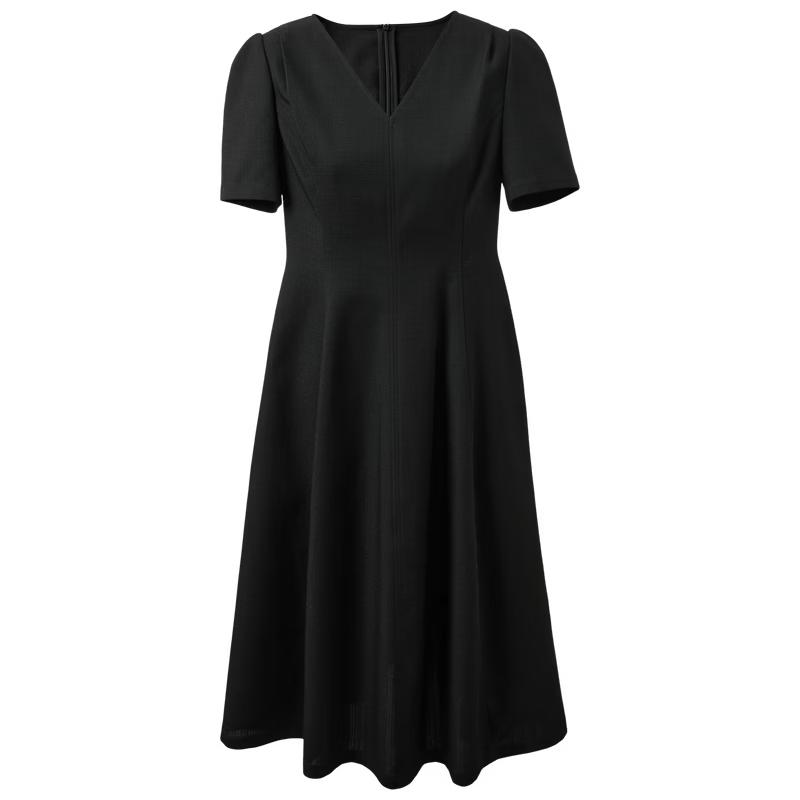 Sancai 2026 Summer French V-Neck Little Black Midi Dress L