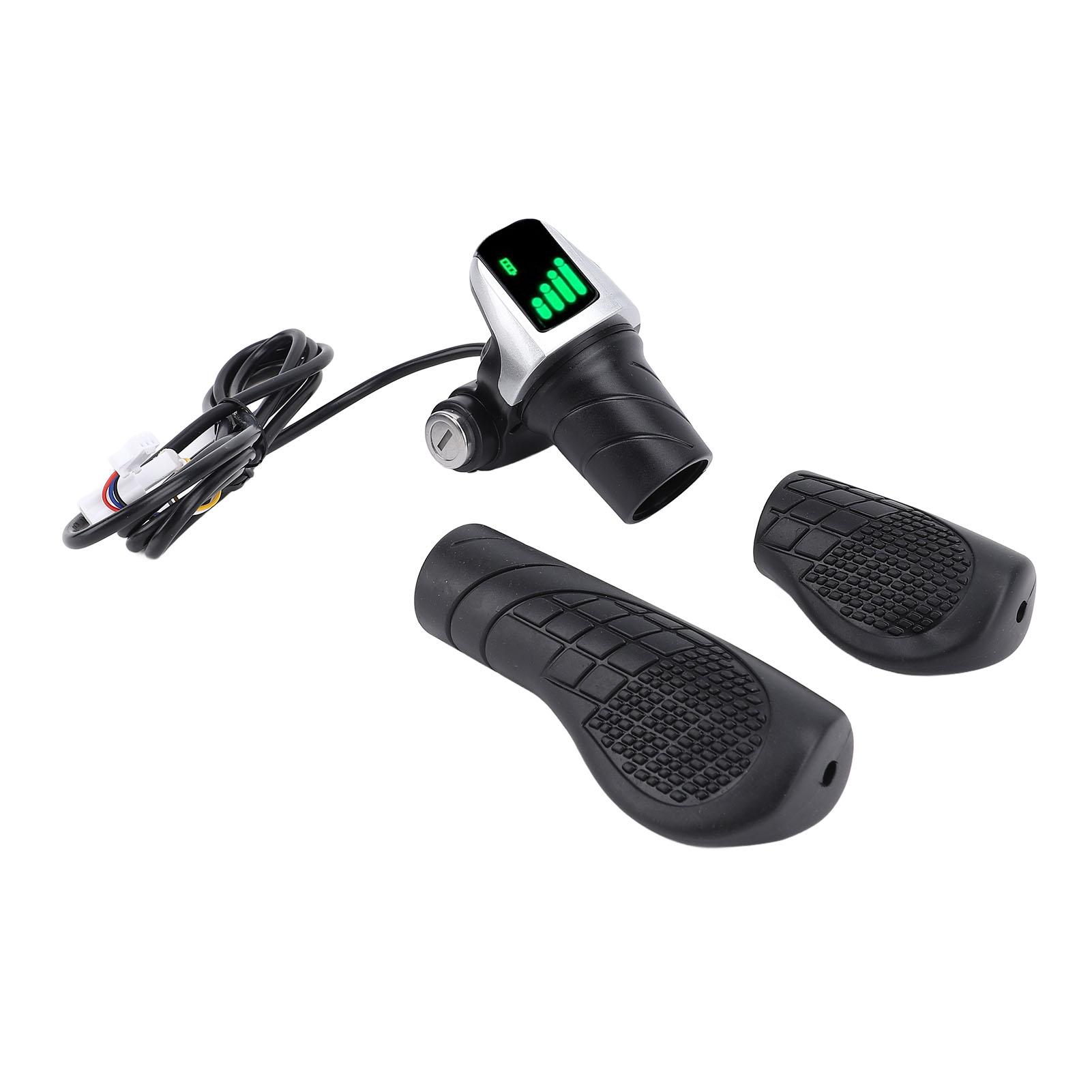 36V   Poignée Accélérateur, Écran LCD Verrouillage par Clé Indicateur de Puissance, Scooter Électrique Caoutchouc Demi Accélérateur pour Guidon de 22,5 mm avec Installation Facile Main