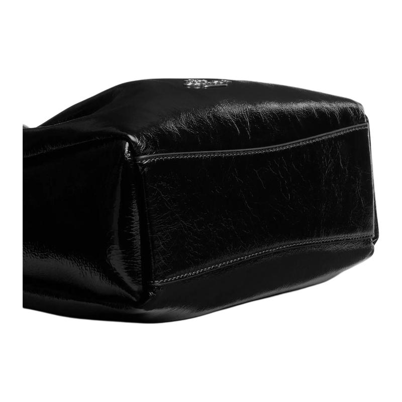 Coach Faye 22 Drawstring Closure Shiny Wrinkled Leather Shoulder Bag Small Women's Black