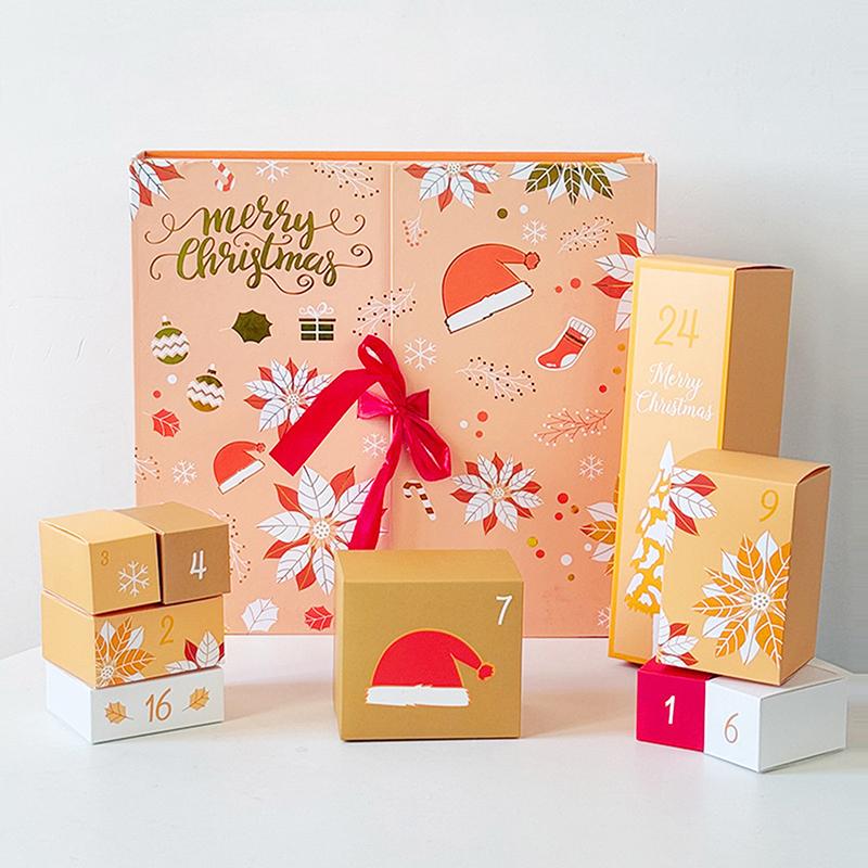 

DIY Адвент-календарь Рождественские календари обратного отсчета с 24 картонными коробками-сокровищницами Рождественский пустой календарь обратного отсчета жёлтый