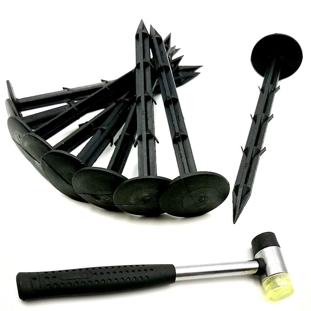 sac taske Weed Control Fabric Fixing Pins (100 PP Stakes) & Hammer Set (Black, 11cm)