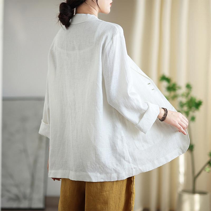2024 Autumn Women s Cotton Linen Long Sleeve Jacket - Japanese Literary Style XL