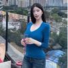 Korean Style Slimming Spicy Girl T-shirt - Autumn Long Sleeve Solid Color Top for Women 2025