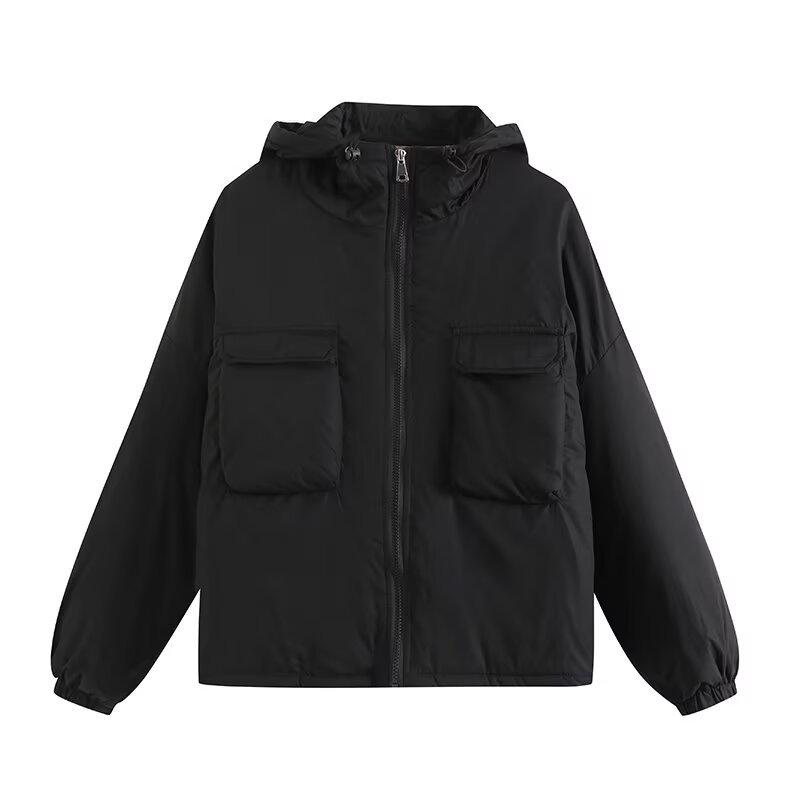 

2024 Осень Женская Куртка на Молнии с Капюшоном в Европейском и Американском Стиле - Доступна в 4 Цветах, Свободный Крой, Хлопок с Длинным Рукавом One Size