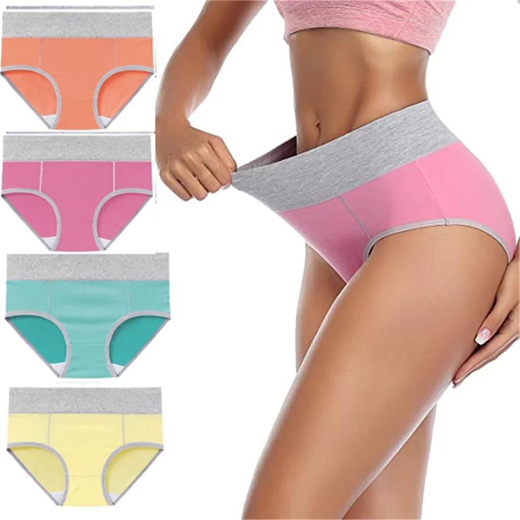 4 Pack Women's Soft High Waisted Briefs Cotton Underwear Comfy Stretchy Full Coverage Panties