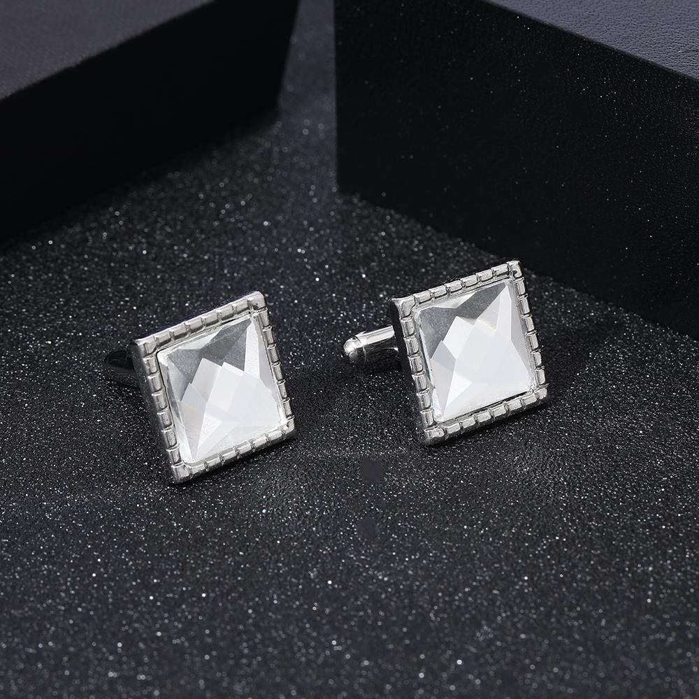 Classic Purple And White Resin Crystal Design Mens Cufflinks Groom Shirt Suit Tuxedo Blouse Square Cuff Button