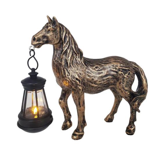 Yousheng Solar Garten Pferd Figur Harz Pferd Skulptur mit Solarlaterne Desktop Retro Pferdestatue für Bauernhaus Zuhause Innen Außen Dekor