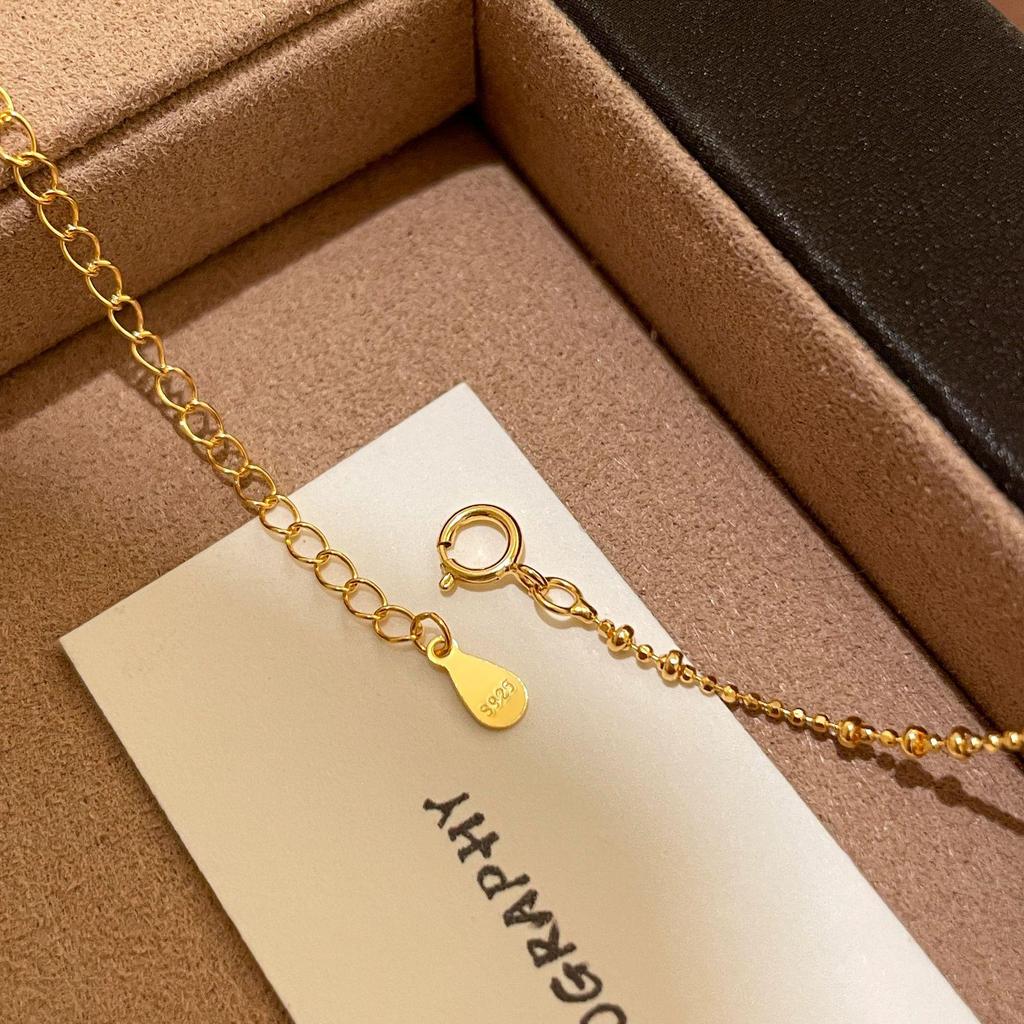 Japanese Exquisite S925 Sterling Silver Star Choker Necklace, 18K Gold-Plated, Super Shiny Faceted Bead Chain