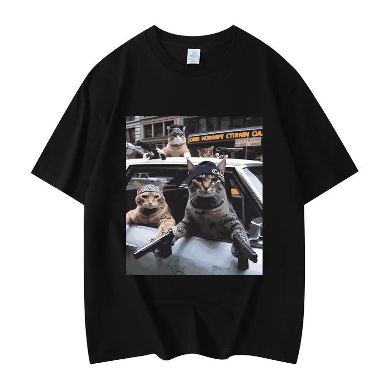 Funny Cat Gang Meme Graphic T Shirts Men's Women's Fashion Vintage Short Sleeve T-shirt High Quality Cotton Oversized T-shirts