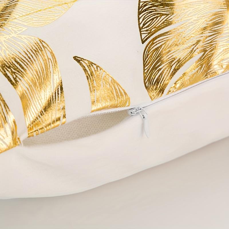 1pc, Short Plush Golden Plated Tropical Leaves Cushion Case For Sofa Bed Garden  Car,Cozy Modern Home Decor Pillowcase ,18x18In,No Pillow Insert