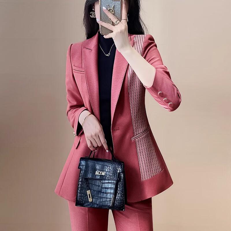 Women's Spliced Blazer & Pants Suit Set