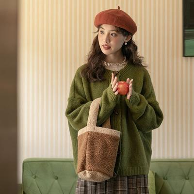 Japanese Antique Retro Lazy Style Horn Button Soft Glut Women Casual Loose Simple All Match Coats