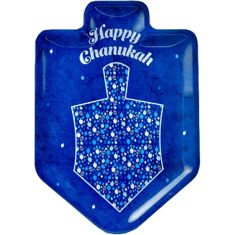 Rite Lite Happy Chanukah Dreidel Shaped Serving Tray - Large Melamine Decorative Centerpiece Platter Hanukkah Home Decorations Elegant Serveware