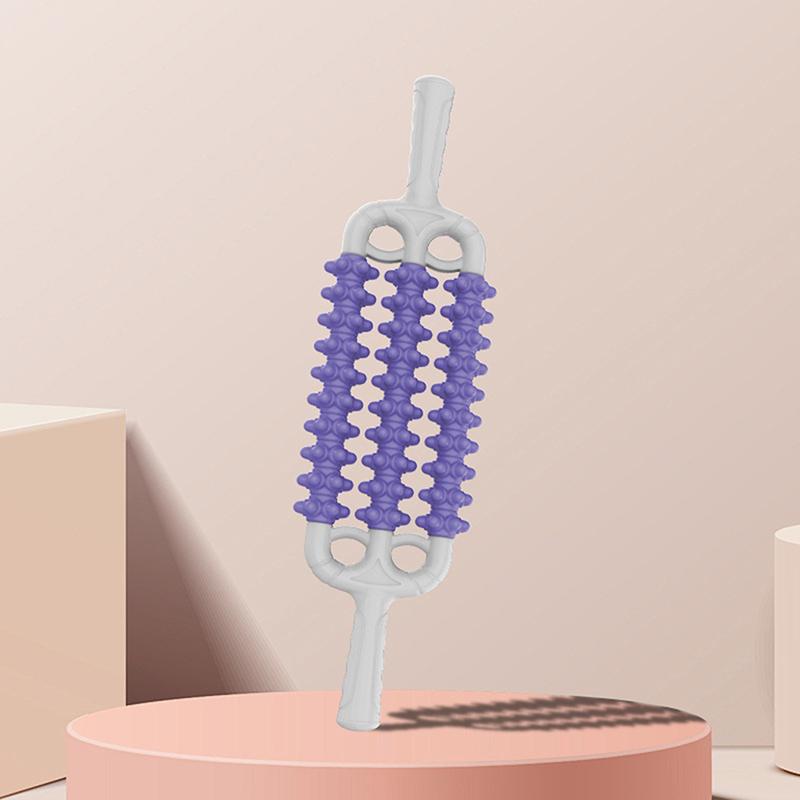 

1 шт. Массажная палочка с волчьими зубами, ролик для расслабления мышц, для йоги, три ряда, гибкая массажная палочка для спины со всех сторон фиолетовый