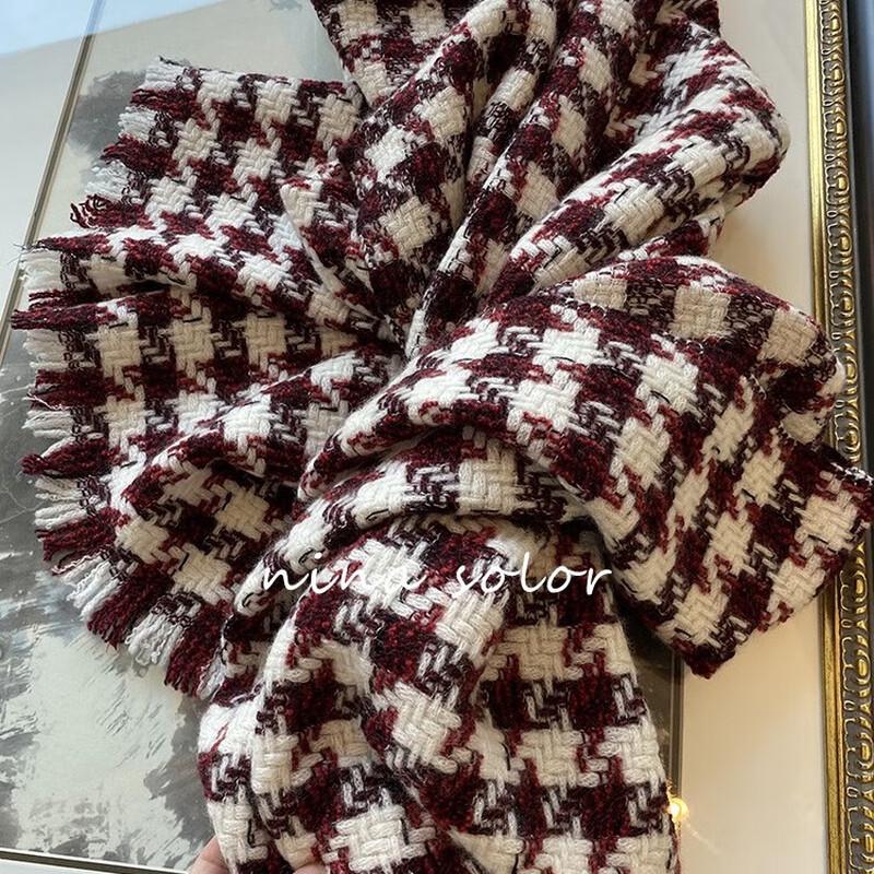 NINA SOLOR Pure Cashmere Houndstooth Color Block Scarf Shawl