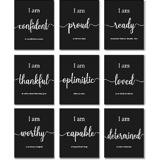 Outus 9 Pieces pirational Motivational Wall Art Office Bedroom Wall Art,Daily Positive Affirmations for Men Women Kids pirational Positive Quotes чёрный