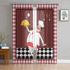 Kitchen Utensils Plaid Tulle Curtains For Living Room Chiffon Voile Sheer Window Curtain For Bedroom